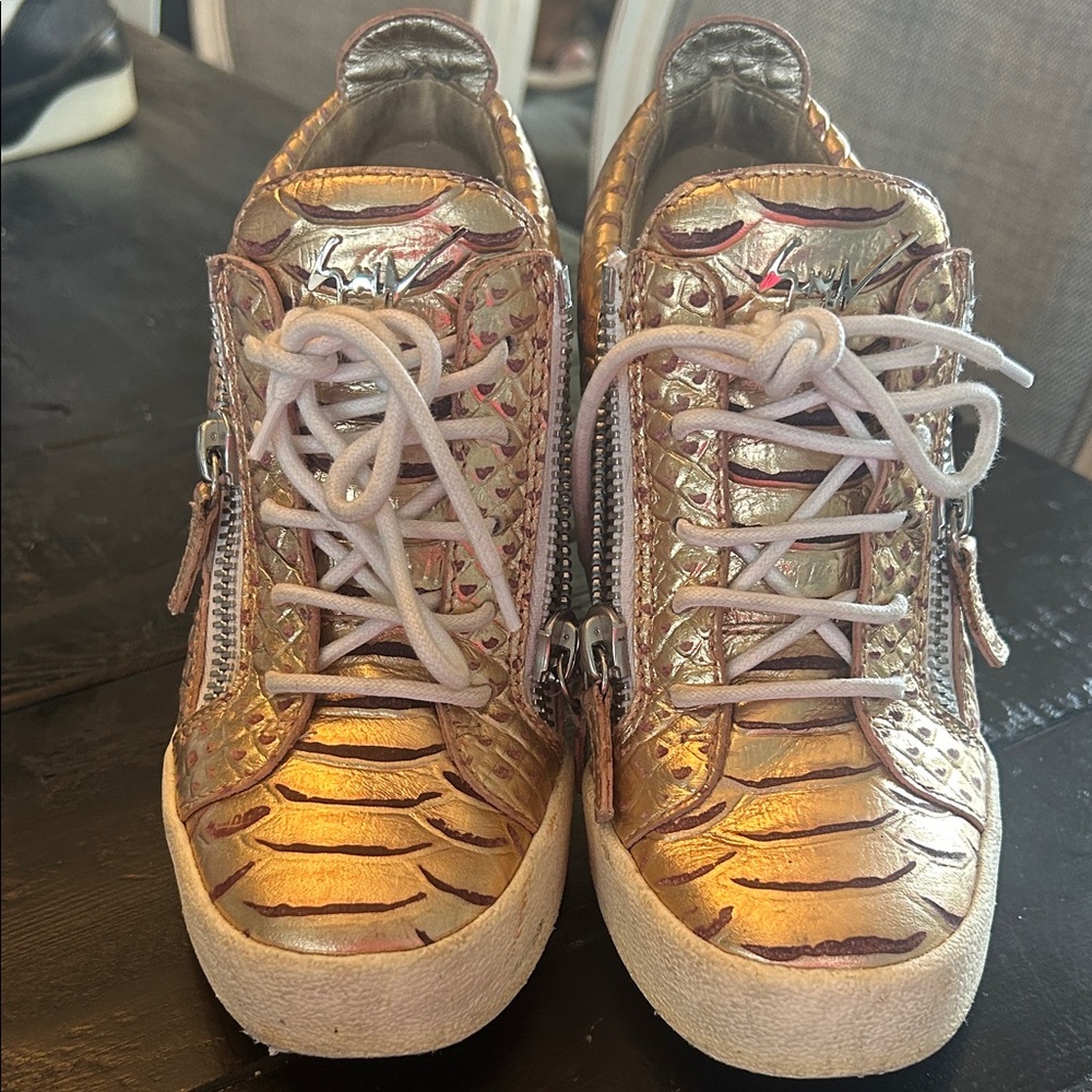 Gold Metallic High-Top Sneakers